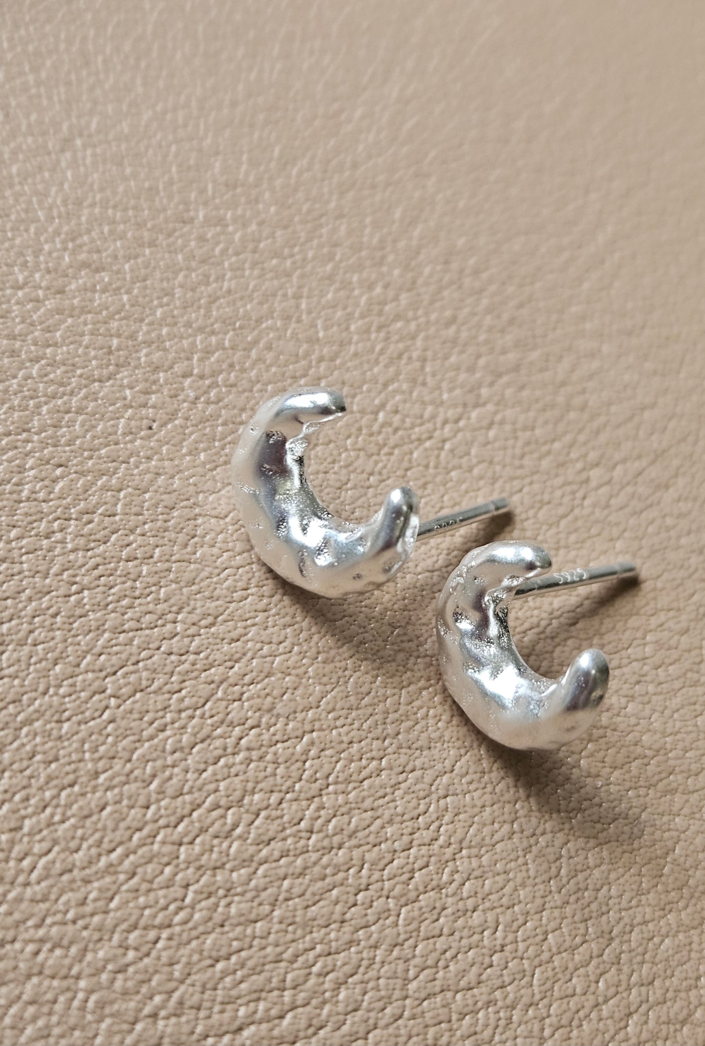 Textured Crescent Stud Earrings - Silver