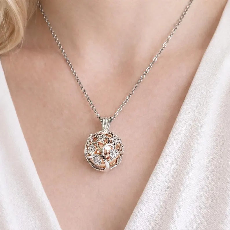 Meet Me in the Blossom - Floral Cage Urn Ball Necklace, Keepsake for Ashes