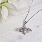Load image into Gallery viewer, Elegant Crystal Bee Pendant Necklace - Vintage Inspired Silver Insect Jewelry