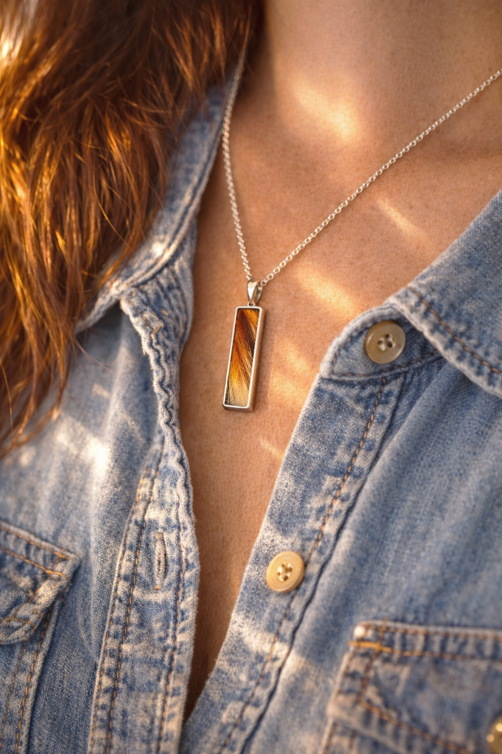 Simple Bar Lock of Fur Necklace, Modern and Minimalist Pet Memorial Keepsake Jewelry