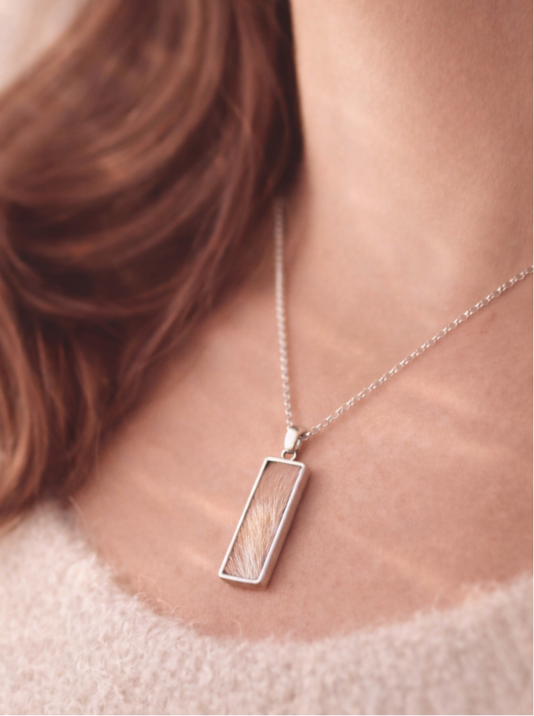 Simple Bar Lock of Fur Necklace, Modern and Minimalist Pet Memorial Keepsake Jewelry