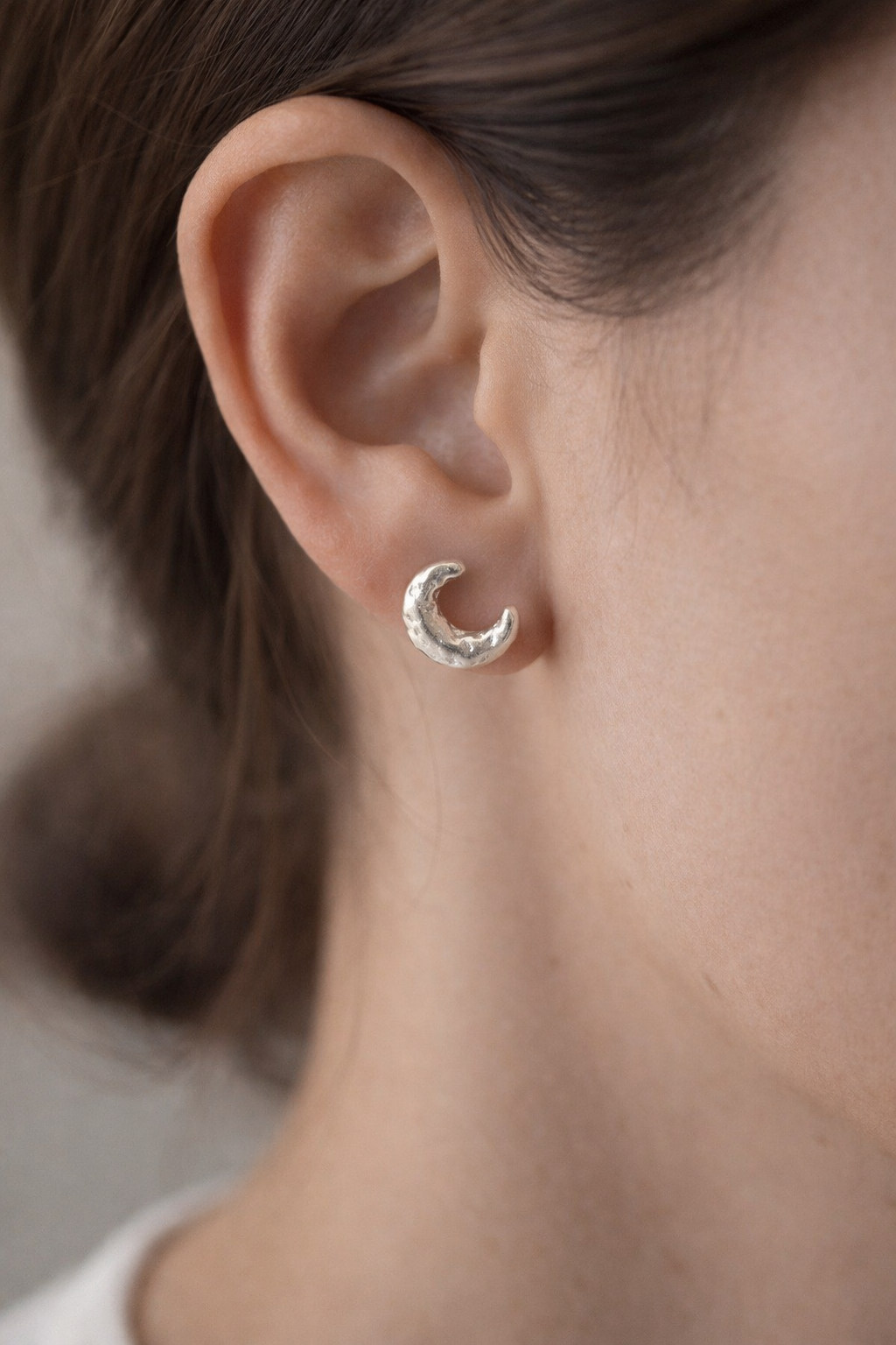 Textured Crescent Stud Earrings - Silver