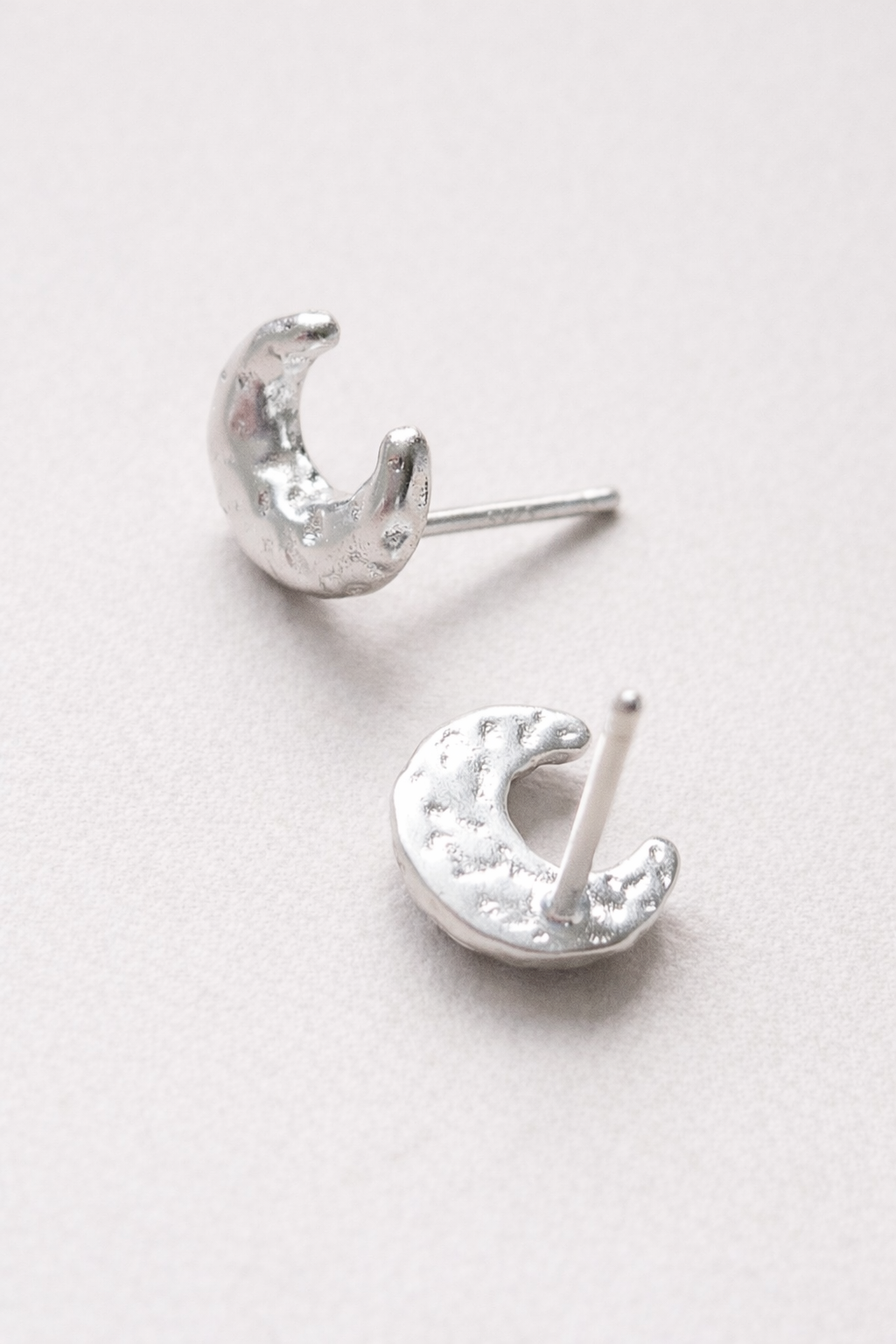 Textured Crescent Stud Earrings - Silver