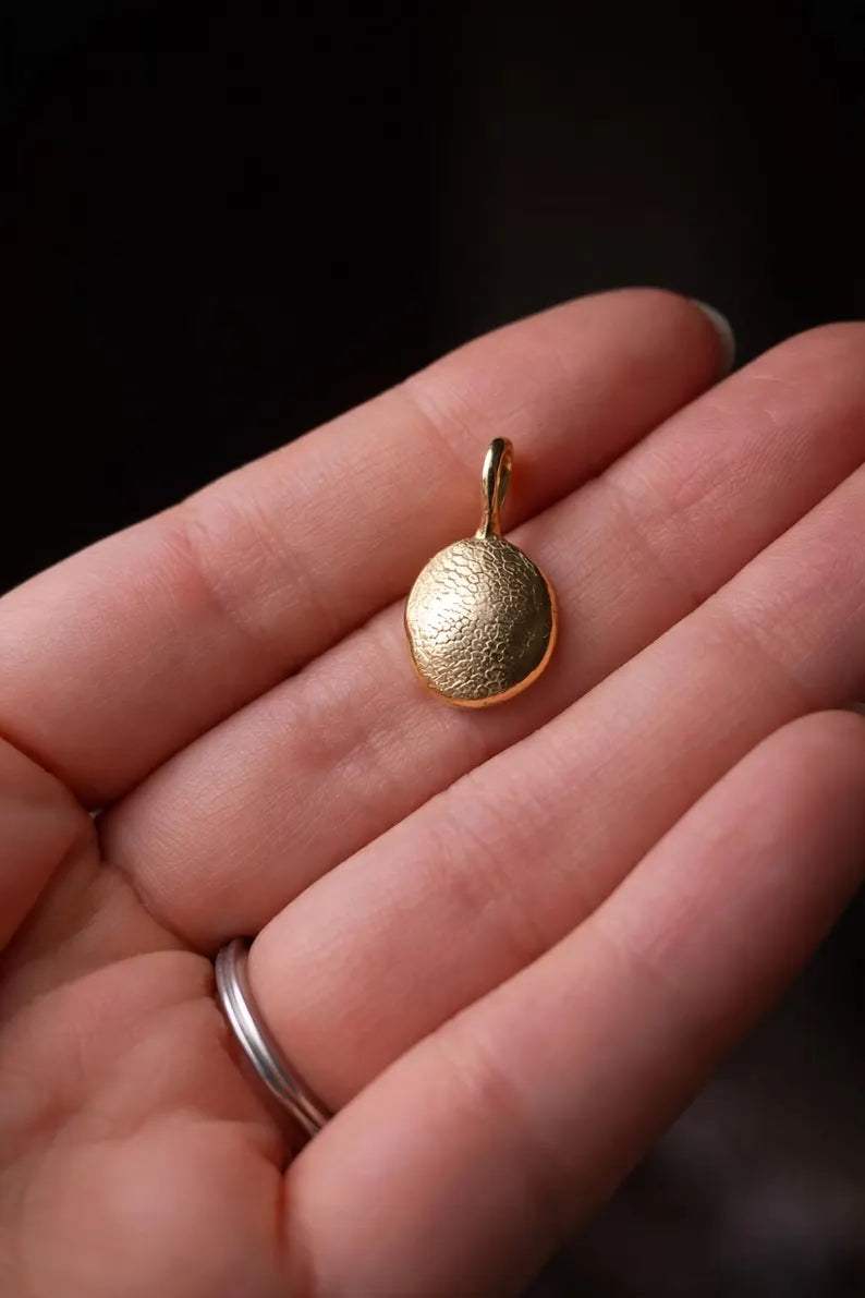 Solid Gold Real Pet Nose / Paw Imprint Pendant Necklace, 10k / 14k Yellow or Rose Gold, Pet Memorial Keepsake, Pet Loss Gift