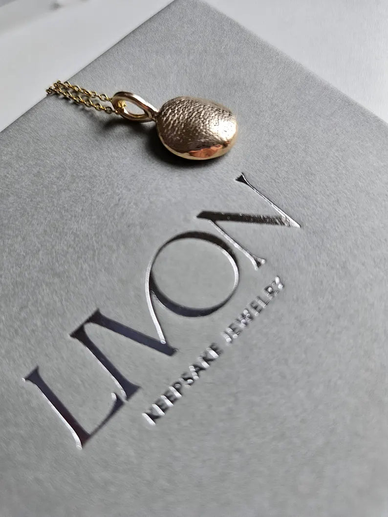 Solid Gold Real Pet Nose / Paw Imprint Pendant Necklace, 10k / 14k Yellow or Rose Gold, Pet Memorial Keepsake, Pet Loss Gift