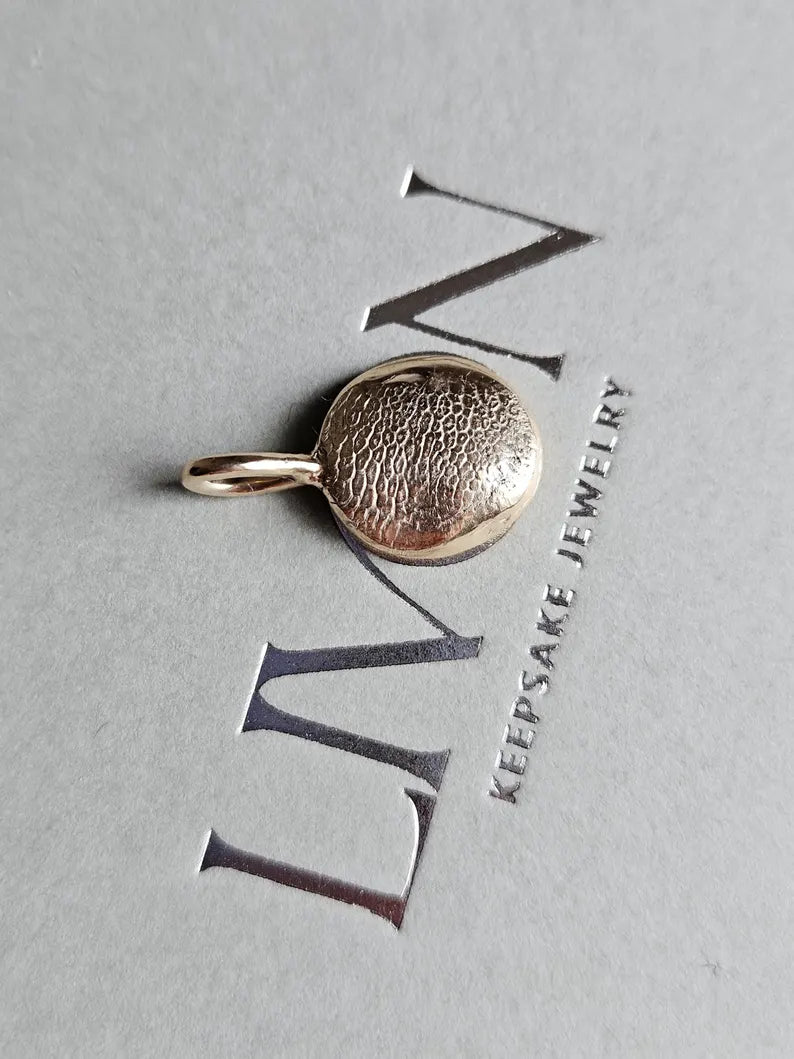 Solid Gold Real Pet Nose / Paw Imprint Pendant Necklace, 10k / 14k Yellow or Rose Gold, Pet Memorial Keepsake, Pet Loss Gift