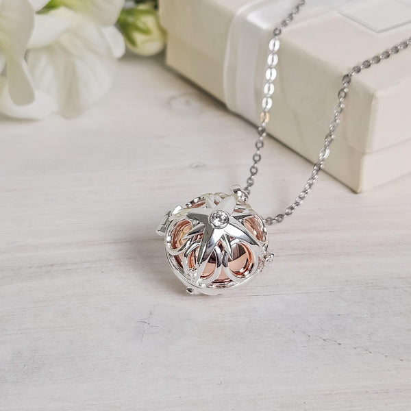 Elegant Memorial Starburst Urn Ball Necklace – Keepsake for Ashes, Cremation Necklace, Grief Gift