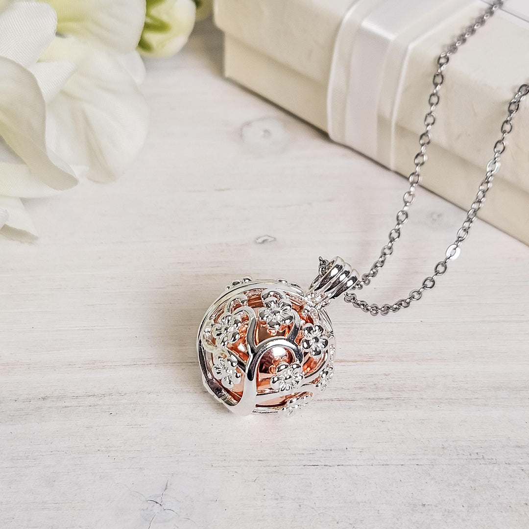 Meet Me in the Blossom - Floral Cage Urn Ball Necklace, Keepsake for Ashes, Cremation Necklace, Grief Gift