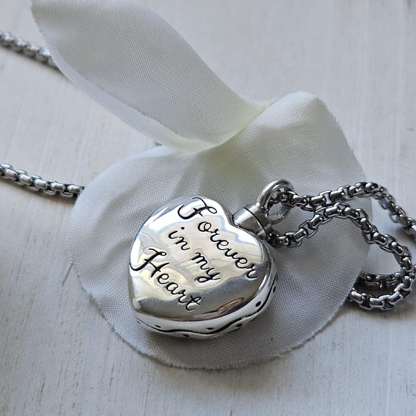 Blue Heart Crystal Urn Pendant Necklace in Sterling Silver, Cremation Jewelry for Ashes, Memorial Gift for Human, Pet, Comforting Gift