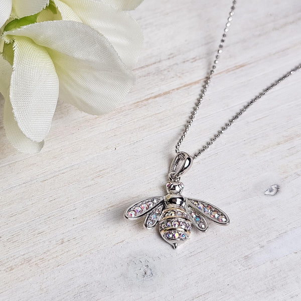 Elegant Crystal Bee Pendant Necklace - Vintage Inspired Silver Insect Jewelry