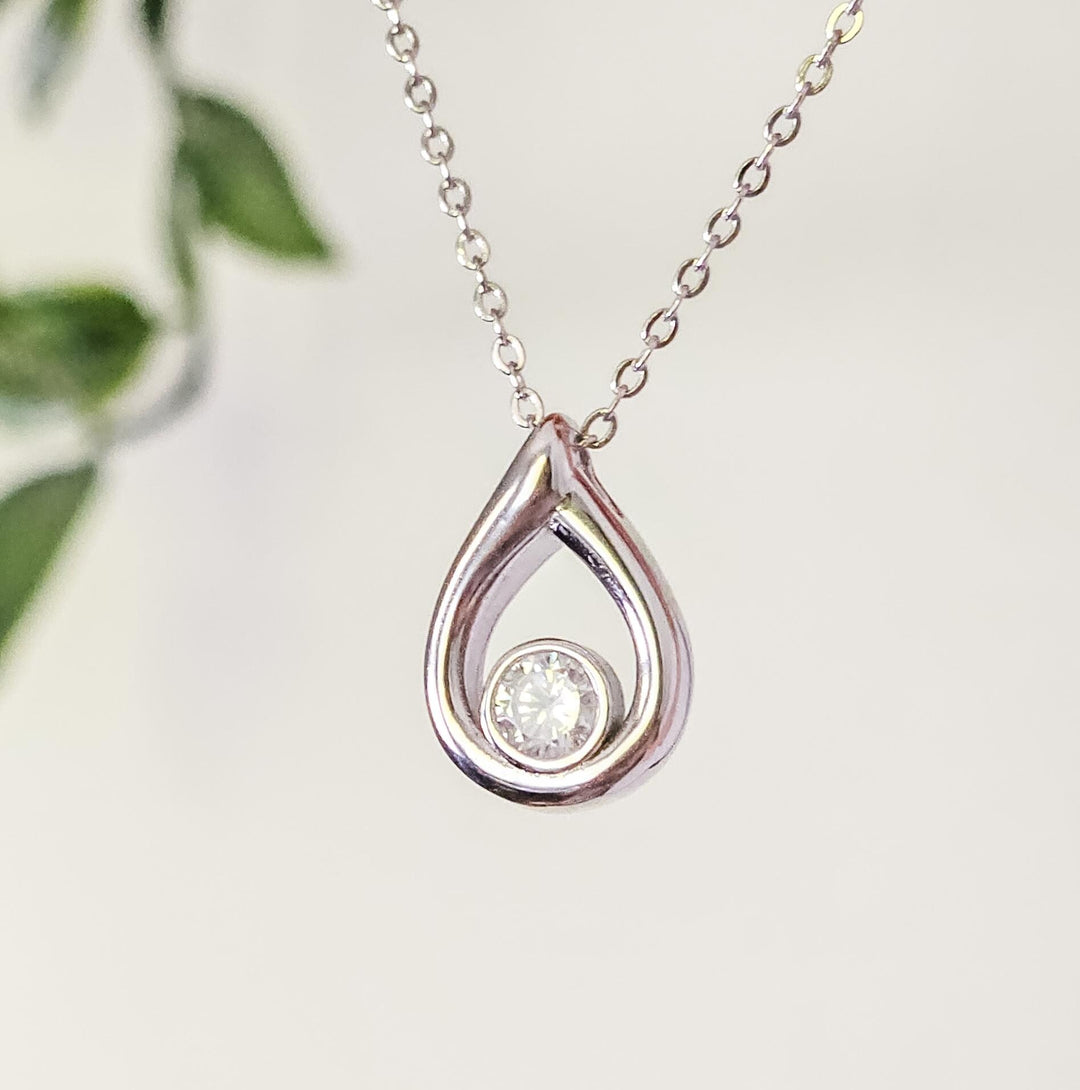 Élania - Sterling Silver Teardrop Necklace with Cubic Zirconia, Minimalist Pendant, Elegant Gift for Her