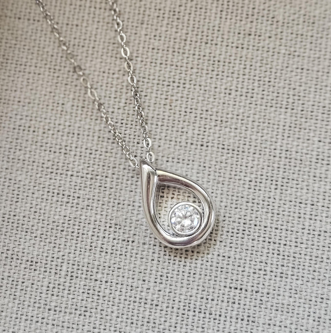 Élania - Sterling Silver Teardrop Necklace with Cubic Zirconia, Minimalist Pendant, Elegant Gift for Her