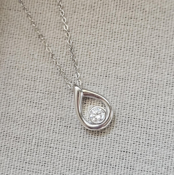 Élania - Sterling Silver Teardrop Necklace with Cubic Zirconia, Minimalist Pendant, Elegant Gift for Her
