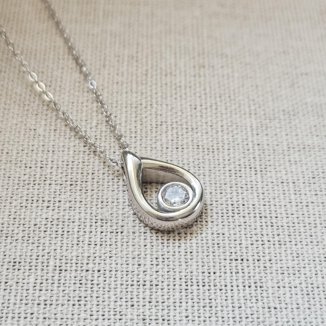 Élania - Sterling Silver Teardrop Necklace with Cubic Zirconia, Minimalist Pendant, Elegant Gift for Her