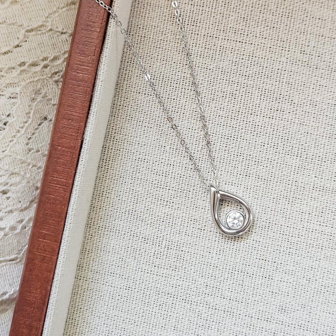 Élania - Sterling Silver Teardrop Necklace with Cubic Zirconia, Minimalist Pendant, Elegant Gift for Her