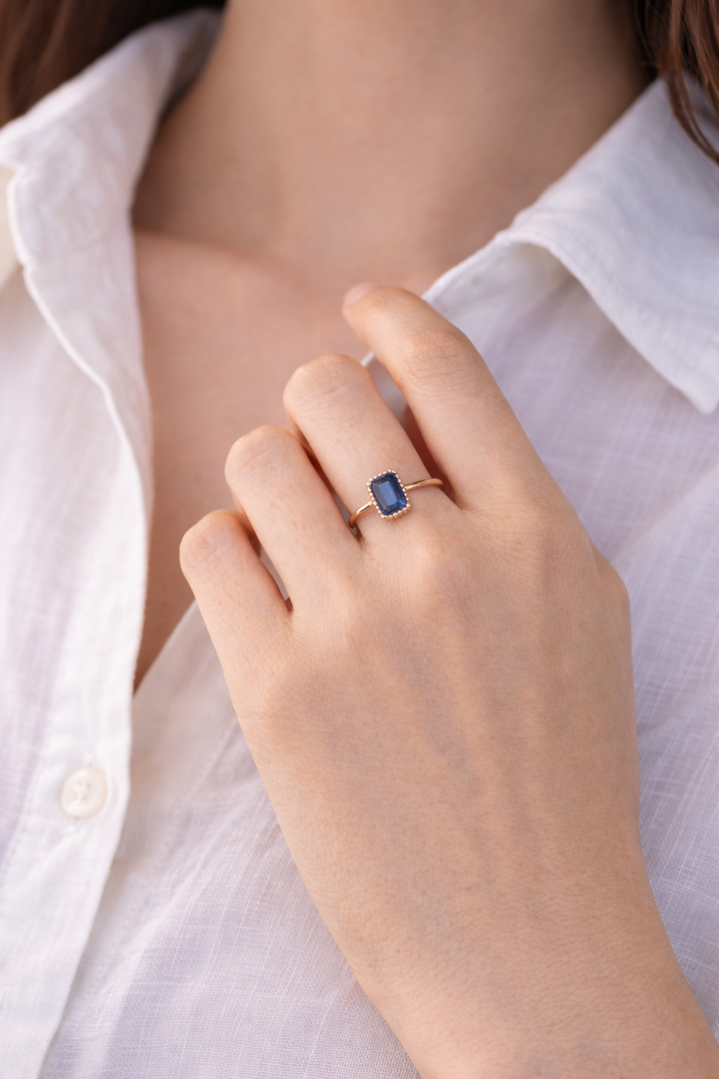 Solid 14k Baguette Gemstone Ring, Minimalist Gold Birthstone Ring