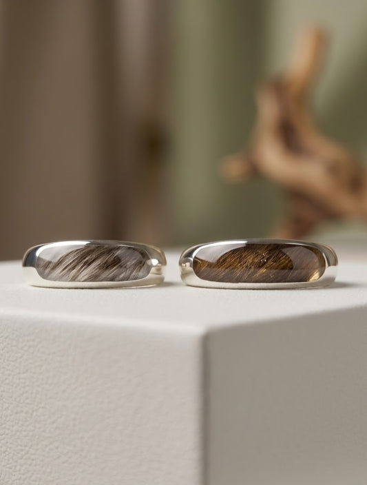 Couple's Classic Capsule Ring - Set of 2, Lock of Fur Keepsake Bands