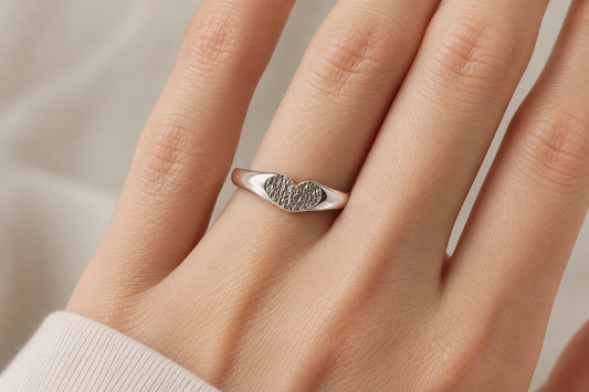 EVERING - Handmade Heart-shaped Nose / Fingerprint Ring, Custom Imprint Memorial Ring