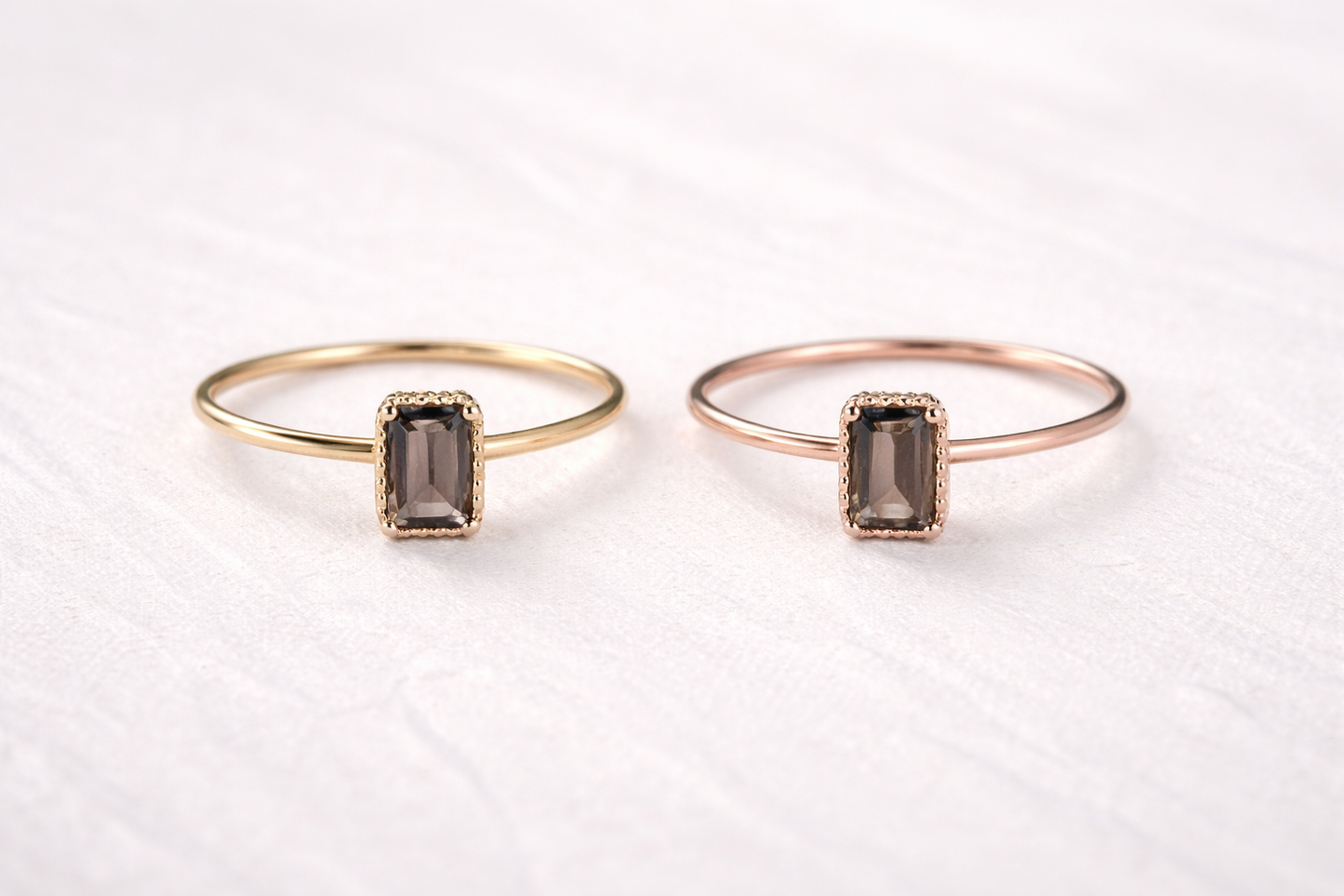 Solid 14k Baguette Gemstone Ring, Minimalist Gold Birthstone Ring