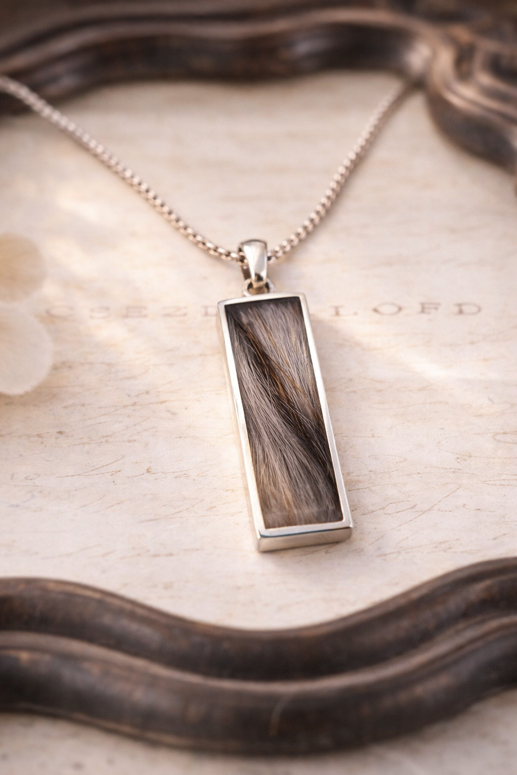 Simple Bar Lock of Fur Necklace, Modern and Minimalist Pet Memorial Keepsake Jewelry